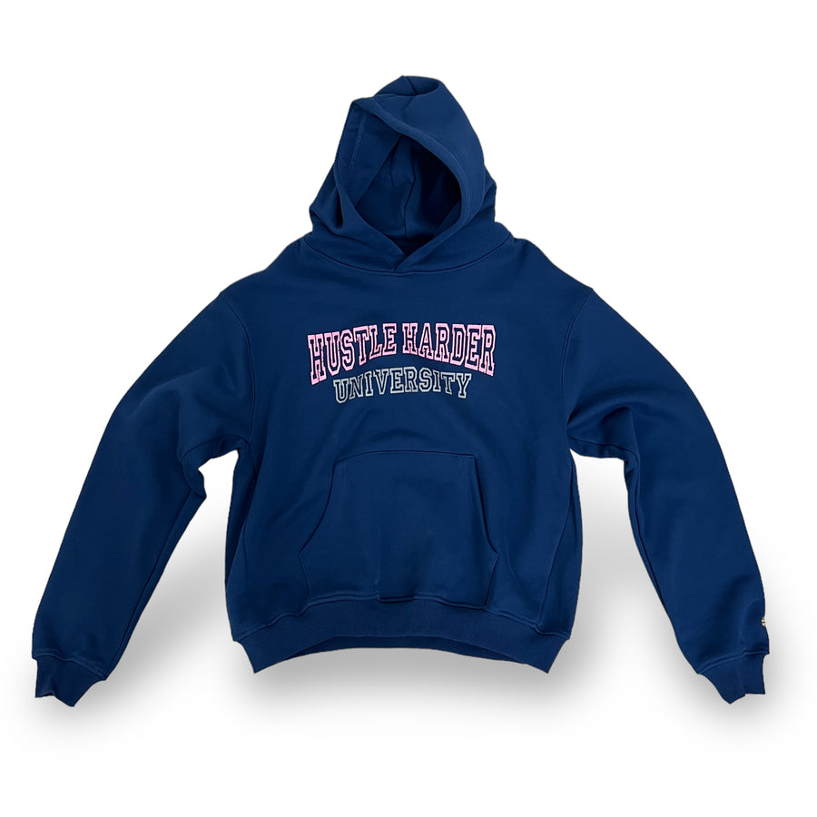 "Hustle Harder University" Premium Heavyweight Navy Hoodie - Mystérieux Brand