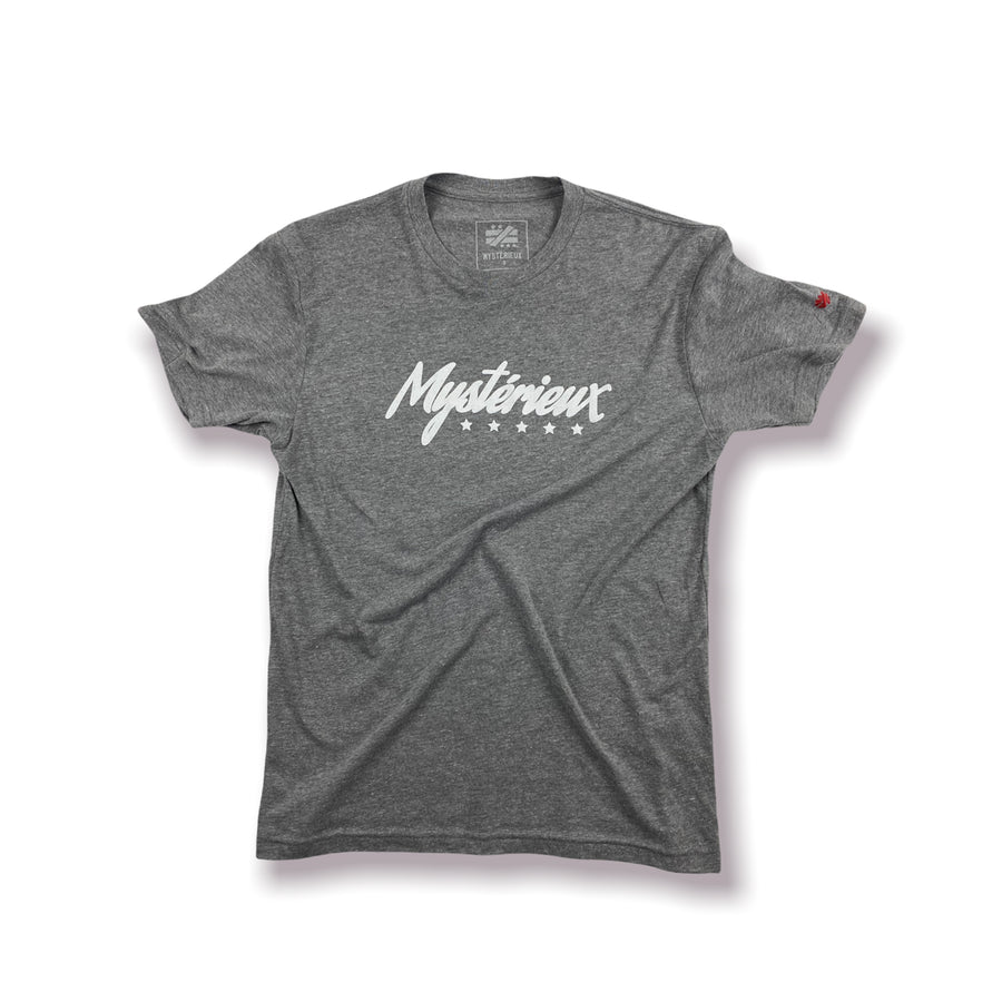 "Mystérieux Script" heather grey tee - Mystérieux Brand