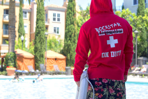"Lifeguard Not On Duty"  UNISEX Red Zip Up Hoodie - EXCLUSIVE SIGNATURE DESIGN BY ROD - Mystérieux Brand