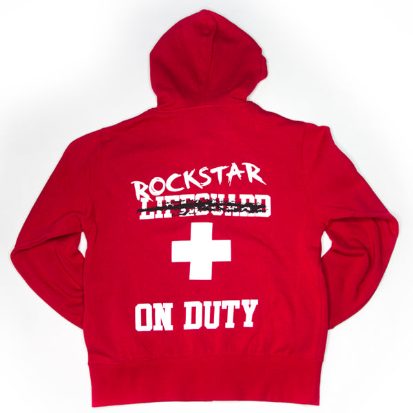 "Lifeguard Not On Duty"  UNISEX Red Zip Up Hoodie - EXCLUSIVE SIGNATURE DESIGN BY ROD - Mystérieux Brand